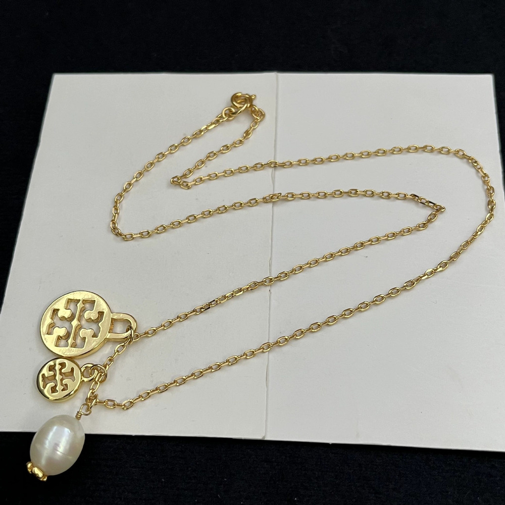 Tory Burch Freshwater Pearl Round Hollow Letter Necklace
